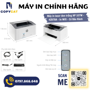 Máy in Laser trắng đen đơn năng HP 107W (A4/A5 - Chỉ in - WIFI/USB) 3 3 6